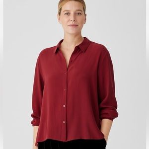 J jill cherry red crepe long sleeve button down size medium